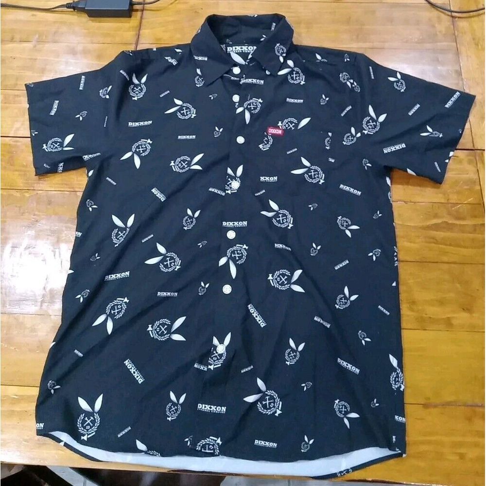 Dixxon Flannel Co Shirt Mens Med Black Bunny Print D-Lite Gent Button Stretch